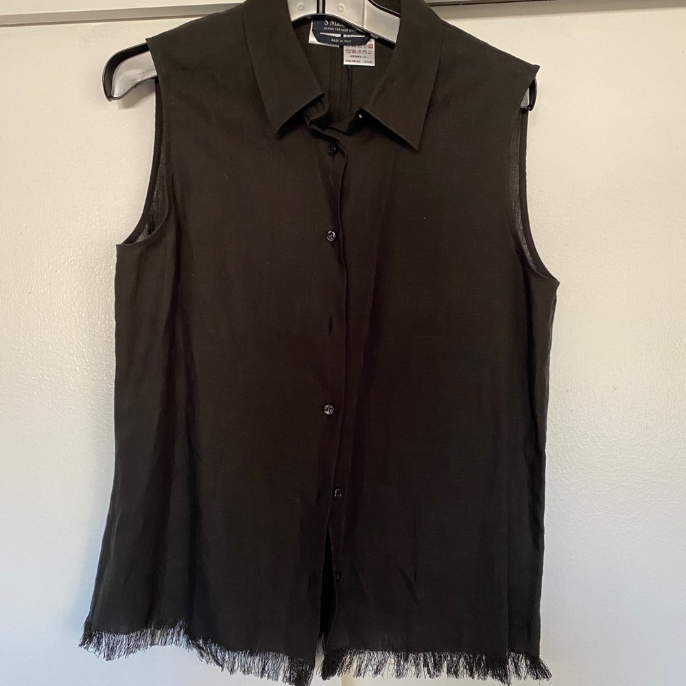 MaxMara Black linen collared tank
